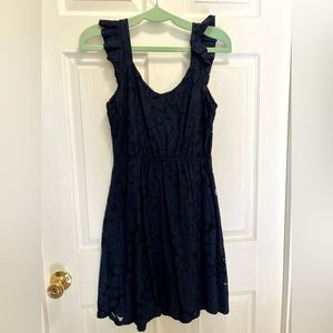 Worn once, navy dress, textured floral pattern